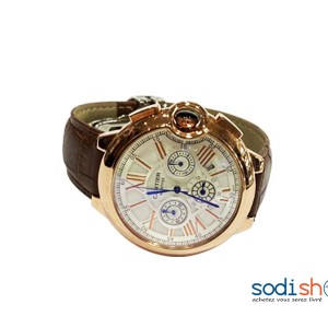 Montre Cartier - Indicateur de Date Bracelet en Cuir Couleur Marron et Blanc Pour Homme DI0026