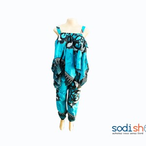 Complet Wax - Chemisier et Pantalon Bleu-Noir Habit Pour Femme MKS00133