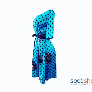 Robe Courte Motif à Pois - Joli Design Couleur Bleu et Noir Habit Pour Femme MKS00133