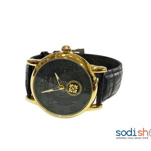 Patek Philippe Montre Pour Homme - Bracelet en Cuir Couleur Noir et Or DI0026