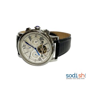 Cartier Montre Pour Homme - Bracelet en Cuir Couleur Noir et Argent DI0026