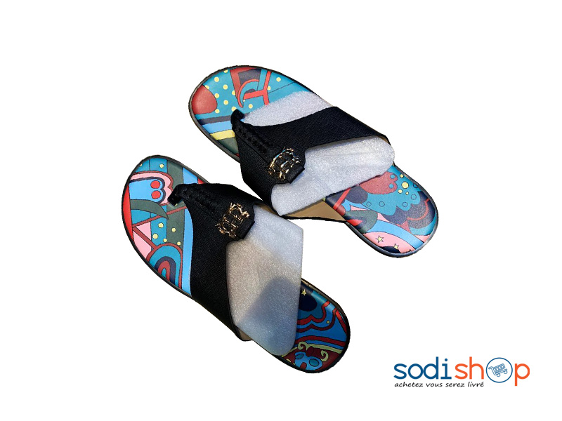 Sandales Pour Homme - Nue-Pied Couleur Noir et Bleu AB00132