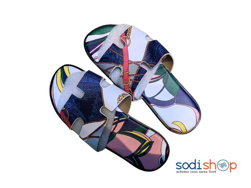Sandales Pour Homme - Nue-Pied Couleur Bleu et Blanc AB00132