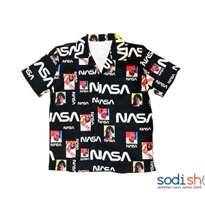 Chemise Oversize Imprimée à Manches Courtes Couleur Noir  BK0096