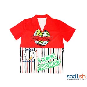 Chemise Oversize Imprimée à Manches Courtes Couleur Rouge BK0096
