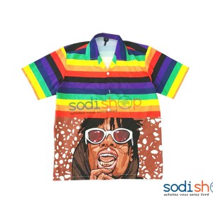 Chemise Oversize Imprimée à Manches Courtes Multicolore  BK0096