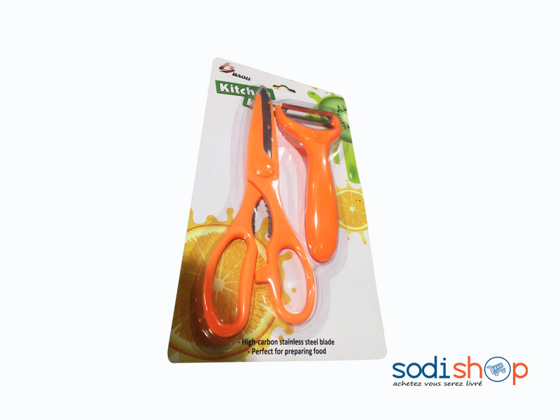 Kit Eplucheur et Ciseau de Cuisine Couleur Orange LB0060