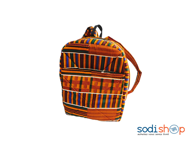 Sac à Dos D’Ecolier en Tissu Imprimé Wax Couleur Orange TB00141