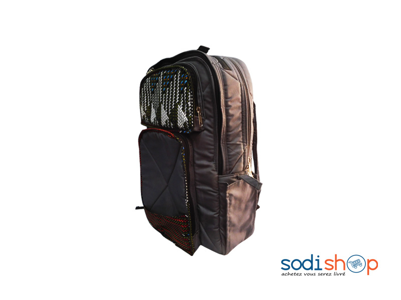 Sac à Dos Pour Ecolier en Tissu Couleur Noir Détails en Wax TB00141