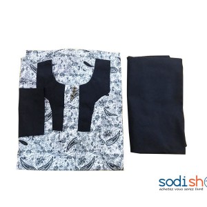 Vêtement Pour Homme Tissu en Coton - Complet Boubou avec Pantalon Couleur Noir et Blanc MKS00133