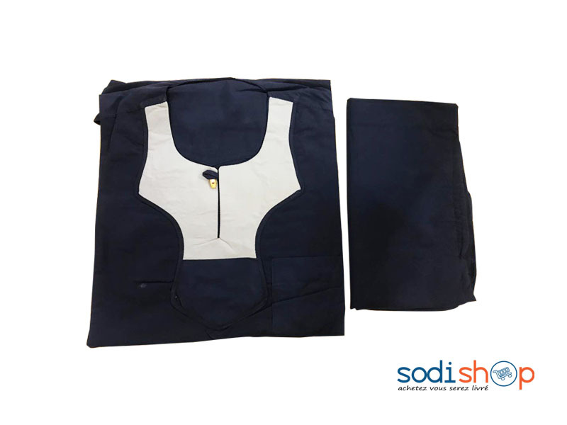 Boubou + Pantalon Motif Tendance - Habit Pour Homme Complet Couleur Noir et Beige MKS00133