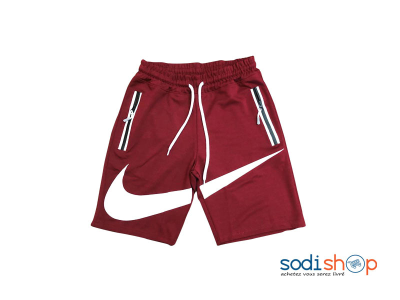 Short Nike Coton - Culotte à Taille Élastiquée Couleur Bordeaux et Blanc BK0096