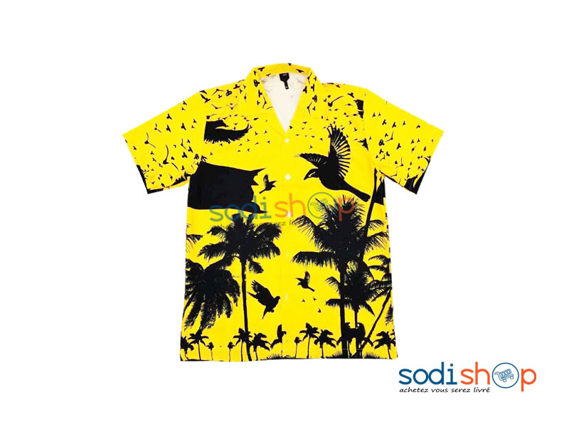 Chemise Hawaïenne Jaune et Noir - Haute Qualité Habit Pour Homme BK0096