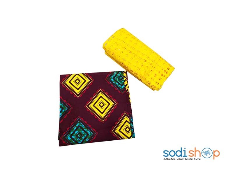Wax et Brodé Double Tons Couleur Jaune 6 Yards OM00121