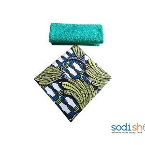 Wax et Brodé Double Tons Couleur Verte 6 Yards OM00121