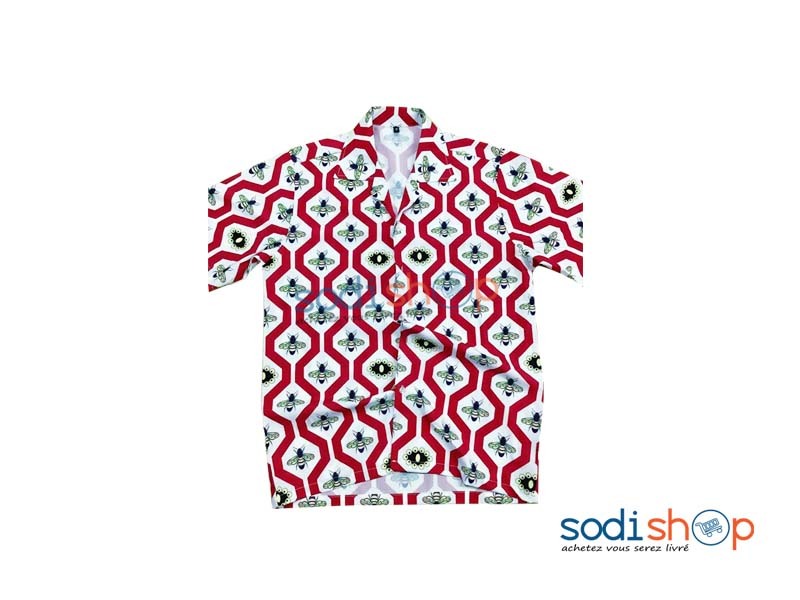 Chemise à Imprimé - Couleur Rouge et Blanc Haute Qualité BK0096