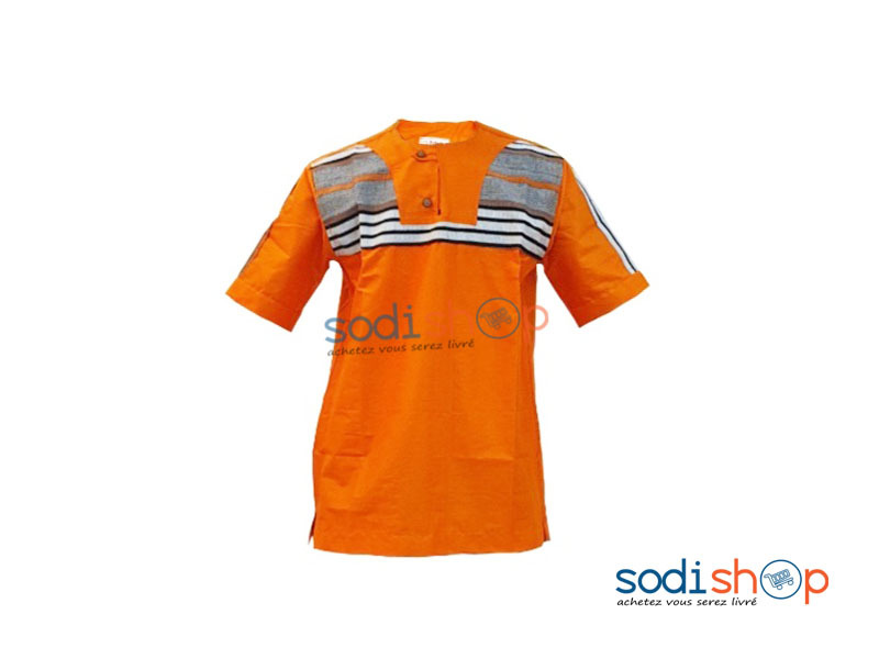 Chemise Pour Homme - Motif Africain Couleur Orange Taille L MJ0021
