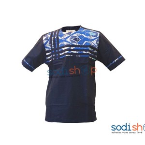 Chemise Pour Homme - Motif Africain Bleu Foncé Taille L MJ0021