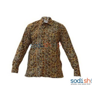 Chemise en Wax - Style Africain Couleur Marron et Jaune Taille XL Pour Homme MJ0021