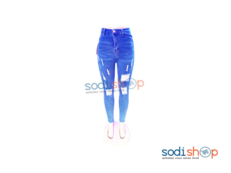 Pantalon Pour Femme Jean Blessé Destroy - Couleur Bleu et Blanc NY00136