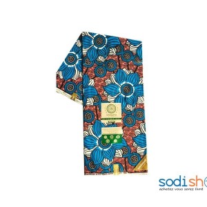 Wax Chaigany 3 Pagnes - Tissu 100% Coton Couleur Bleu et Rouge 6 Yards OM00121