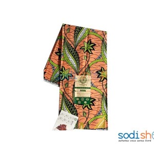 Wax Chaigany 100% Coton - Habit 3 Pagnes Couleur Orange et Vert 6 Yards OM00121