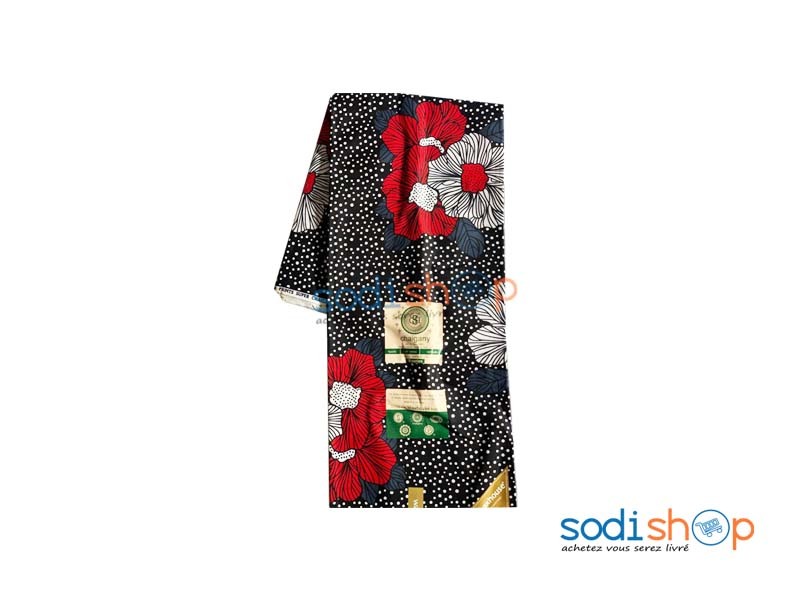Wax Chaigany 100% Coton - Habit 3 Pagnes Couleur Noir et Rouge 6 Yards OM00121