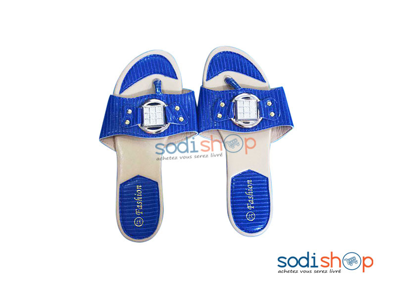 Sandales Plates - Chaussure Classique Couleur Bleu et Beige Pour Femme MKS00133