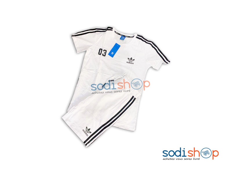 Complet Adidas T-Shirt + Short - Vêtement en Coton Couleur Blanc AY00145