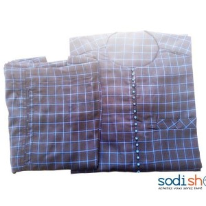 Boubou en Tissu Quadrillé Pour Homme Couleur Bleu AY00152