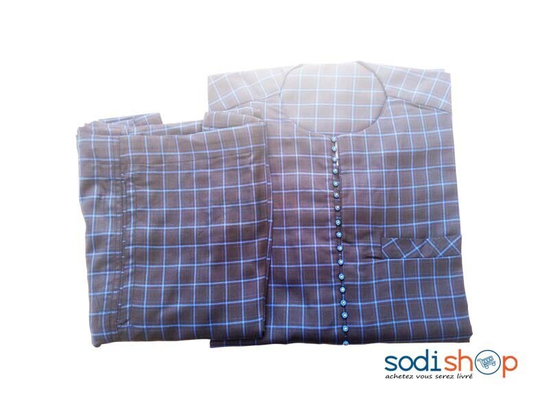 Boubou en Tissu Quadrillé Pour Homme Couleur Bleu AY00152
