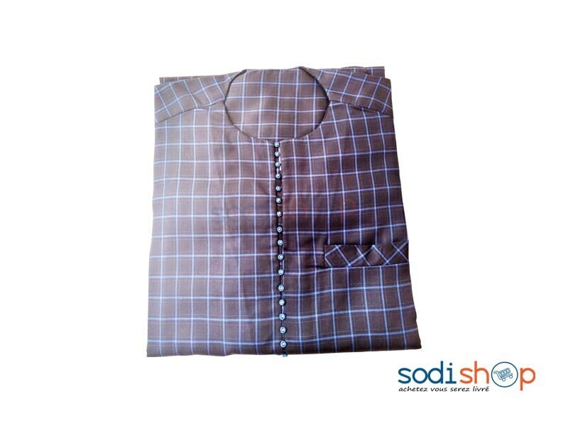 Boubou en Tissu Quadrillé Pour Homme Couleur Bleu AY00152 – Image 3