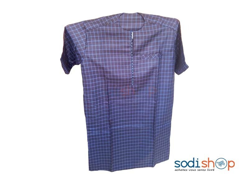 Boubou en Tissu Quadrillé Pour Homme Couleur Bleu AY00152 – Image 2