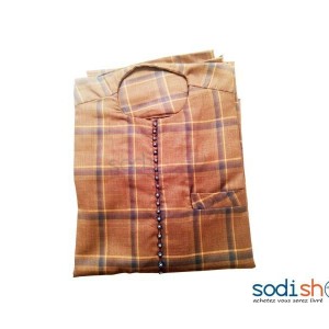 Boubou en Tissu Quadrillé Pour Homme Couleur Marron AY00152