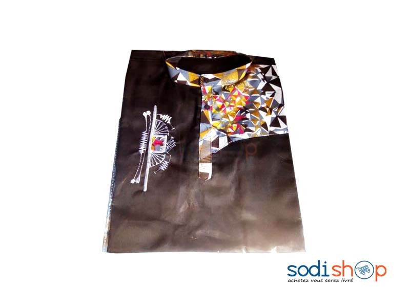 Chemise Homme En Tissu Pagne Pour Homme Couleur Noir OD00154