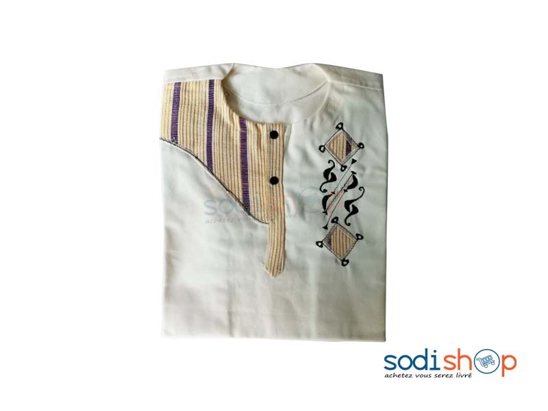 Chemise Pour Homme en Tissu et Wax Style Africain Couleur Blanche OD00154