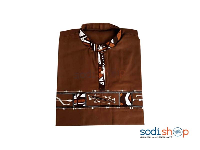 Chemise Pour Homme en Tissu et Wax Style Africain Couleur Marron OD00154