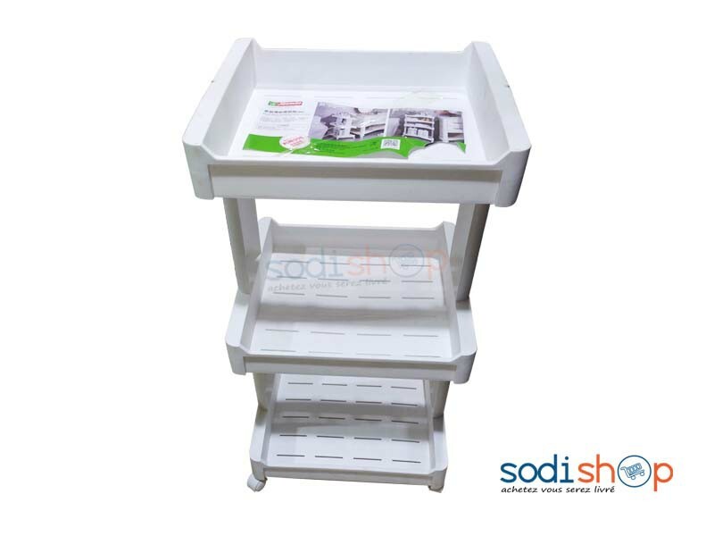Etagère de Rangement à Roulette Couleur Blanche Trois Etage