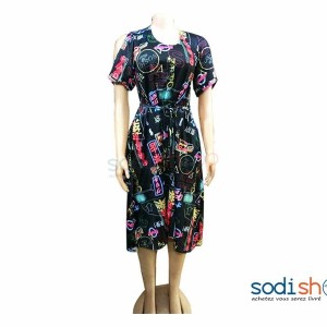 Mini Robe Imprimé Manche Courte Dénude MKS00133