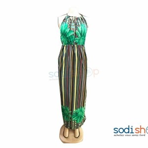 Robe En Tissu Moulante Fine Brettelle Couleur Verte MKS00133