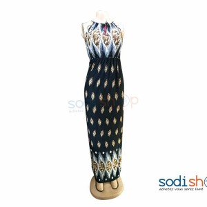 Robe En Tissu Moulante Fine Brettelle Multicolore Noir MKS00133