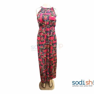 Robe En Tissu Moulante Fine Brettelle Multicolore Rouge MKS00133