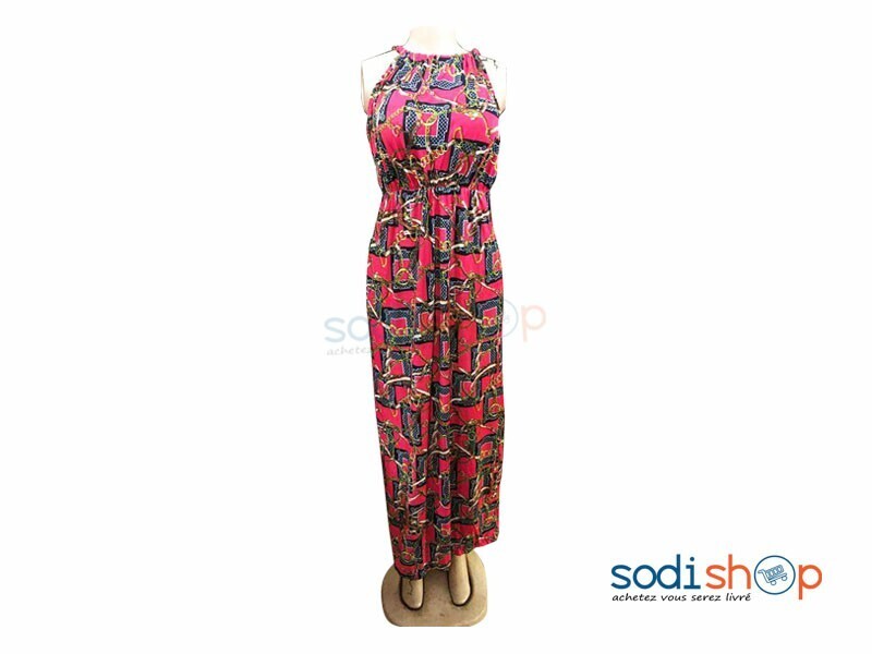 Robe En Tissu Moulante Fine Brettelle Multicolore Rouge MKS00133