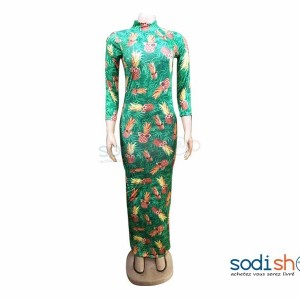 Robe Moulante Col Roulé Manche Longue Motif Ananas MKS00133