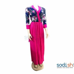 Robe en Elasthanne Style Croisé Manche Trois Quart MKS00133