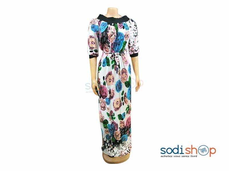 Robe en Tissu Imprimé Couleur Blanche Manche Trois Quart MKS00133