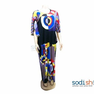 Robe en Tissu Imprimé Multicolore Manche Large MKS00133