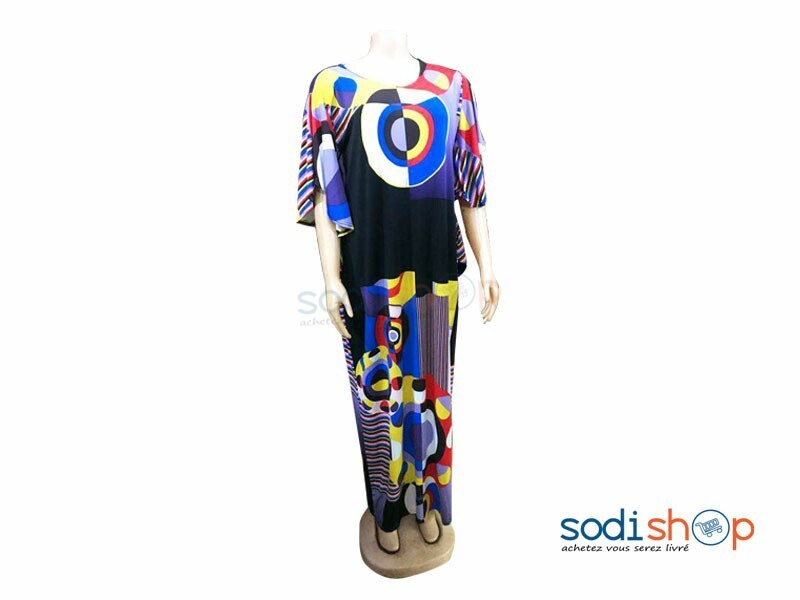 Robe en Tissu Imprimé Multicolore Manche Large MKS00133