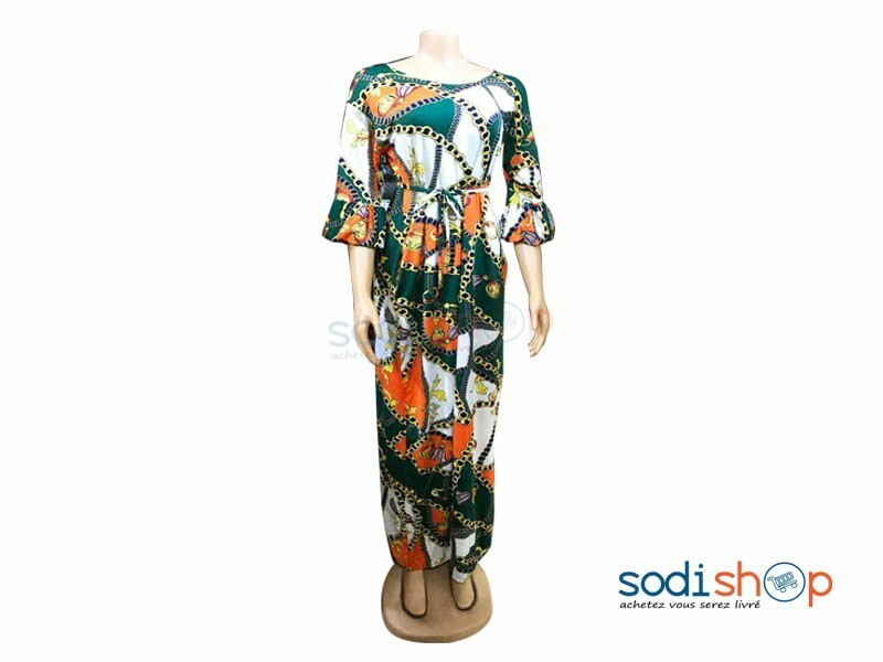 Robe en Tissu Imprimé Multicolore Manche Trois Quart MKS00133