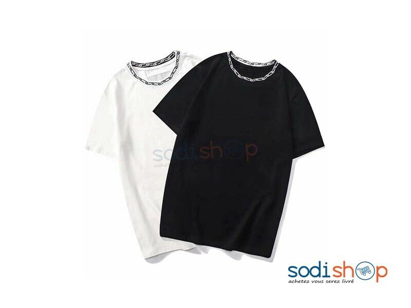 T-Shirt Col Personnalisé Imprimé Couleur BK0096 Noir et Blanc